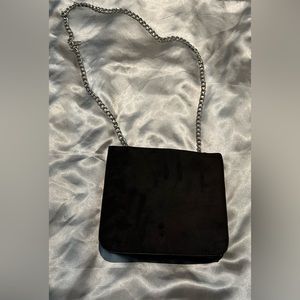 GARAGE black suede over-the-shoulder purse with metal chain strap (BNWT)